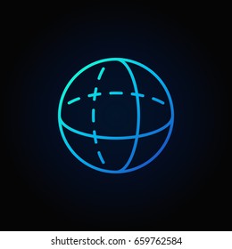 Blue volume sphere outline icon - vector linear geometry sign or design element on dark background