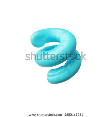 Blue volumetric spiral inflated shape. 3d object. Smooth, glossy balloon. Latex or plastic material. Futuristic, abstract shape. Realism. Y2K. Vector illustration isolated on white background.