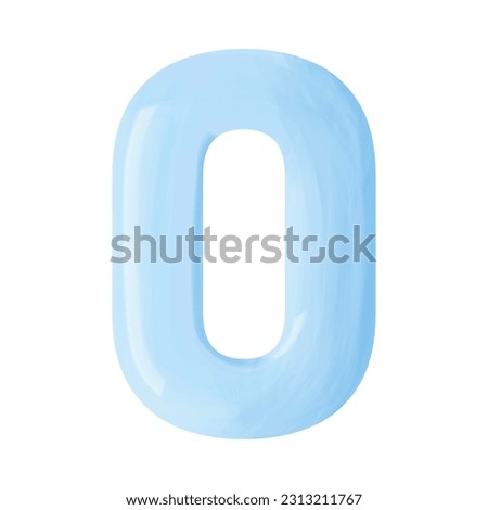 Blue voluminous number figure zero with watercolor effect isolated on white background, vector illustration	
