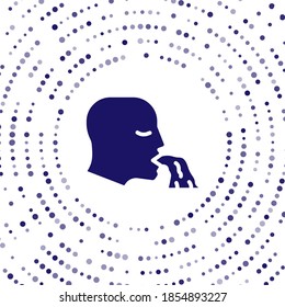 Icono de Vómito Azul aislado en fondo blanco. Síntoma de enfermedad, problema de salud. Náuseas, intoxicación alimentaria, concepto de intoxicación por alcohol. Resumen de puntos aleatorios de círculo. Vector
