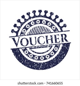 Blue Voucher rubber stamp with grunge texture
