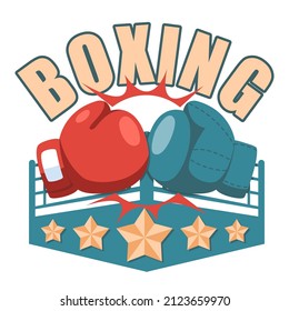 Blue vs Red boxing gloves fight logo. Flat cartoon design. vector illustrator.