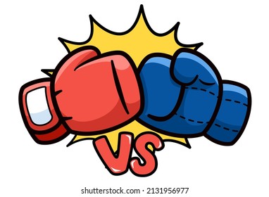 Blue vs Red boxing gloves fight logo on white background. Flat cartoon design. vector illustrator.