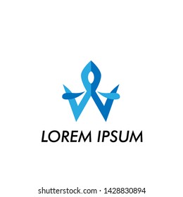 blue w initial letter for business name logo icon in water environment company 