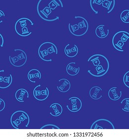 Blue Waiting icon isolated seamless pattern on blue background. Wait time icon. Hourglass clock. Vector Illustration