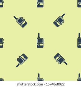 Blue Walkie talkie icon isolated seamless pattern on yellow background. Portable radio transmitter icon. Radio transceiver sign.  Vector Illustration