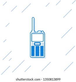 Blue Walkie talkie line icon isolated on white background. Portable radio transmitter icon. Radio transceiver sign. Vector Illustration