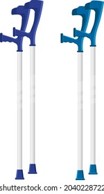 Blue Walking crutches, illustration, vector on white background.