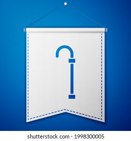 Blue Walking stick cane icon isolated on blue background. White pennant template. Vector