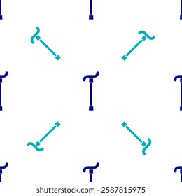 Blue Walking stick cane icon isolated seamless pattern on white background.  Vector