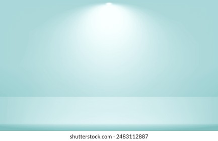 Blue Wall Background. Minimal 3d shelf. Room in the 3d. Space for selling products on the website. Blue Background Empty Room Studio with table. Vector illustration.