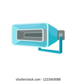 Blue wall mounted megaphone. Object for announcement public message. Device for voice amplification. Flat vector icon