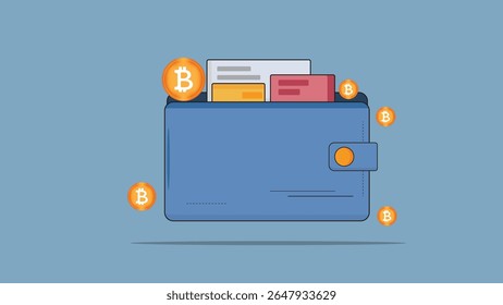 ilustração de vetor de carteira azul e bitcoin