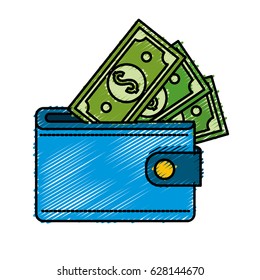blue wallet with green dolars bills inside