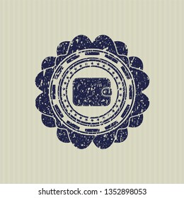 Blue wallet icon inside distress rubber seal with grunge texture