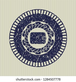 Blue wallet icon inside distressed grunge stamp