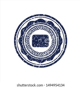 Blue wallet icon inside grunge style stamp