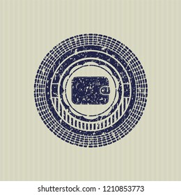Blue wallet icon inside rubber grunge texture stamp