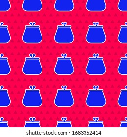 Blue Wallet icon isolated seamless pattern on red background. Purse icon. Cash savings symbol.  Vector Illustration