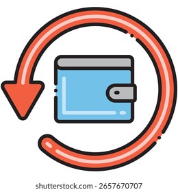 Blue Wallet with Orange Arrow Circle, Financial Transaction Icon