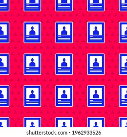 Blue Wanted poster icon isolated seamless pattern on red background. Reward money. Dead or alive crime outlaw.  Vector