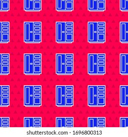 Icono del guardarropa azul aislado sin fisuras en fondo rojo. Ilustración vectorial