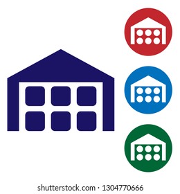 Blue Warehouse icon isolated on white background. Vector Illustration