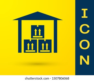 Blue Warehouse icon isolated on yellow background.  Vector Illustration