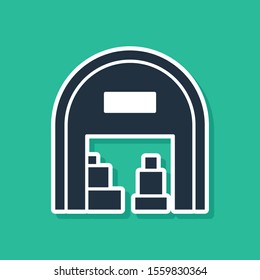 Blue Warehouse icon isolated on green background.  Vector Illustration
