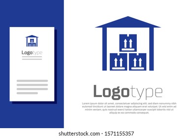Blue Warehouse icon isolated on white background. Logo design template element. Vector Illustration