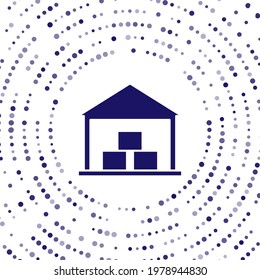 Blue Warehouse icon isolated on white background. Abstract circle random dots. Vector Illustration