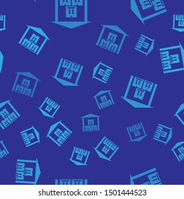 Blue Warehouse icon isolated seamless pattern on blue background.  Vector Illustration