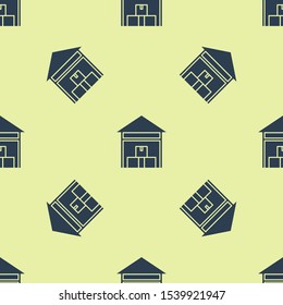 Blue Warehouse icon isolated seamless pattern on yellow background.  Vector Illustration