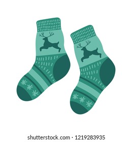 Blue warm knittted socks. Vector illustration