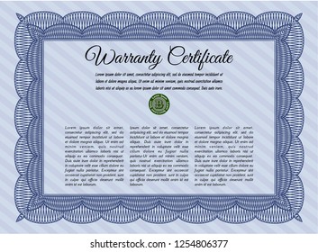 Blue Warranty. Artistry design. Vector illustration. With complex linear background. 
