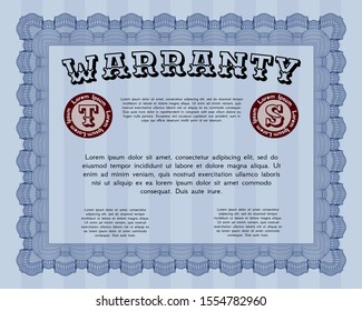 Blue Warranty. Artistry design. Vector illustration. With great quality guilloche pattern. 