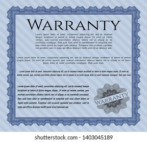 Blue Warranty Certificate template. With background. Nice design. Vector illustration. 