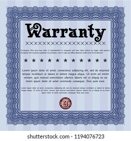 Blue Warranty Certificate template. Beauty design. Vector illustration. With great quality guilloche pattern. 