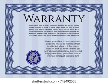 Blue Warranty Certificate template. Beauty design. With complex background. Vector illustration. 