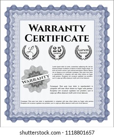 Blue Warranty Certificate template. Complex background. Nice design. Customizable, Easy to edit and change colors. 
