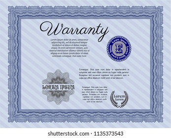 Blue Warranty Certificate template. With complex background. Perfect design. Vector illustration. 