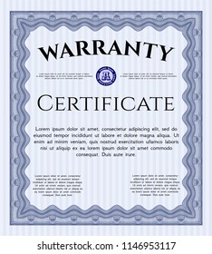 Blue Warranty Certificate template. Complex background. Superior design. Customizable, Easy to edit and change colors. 