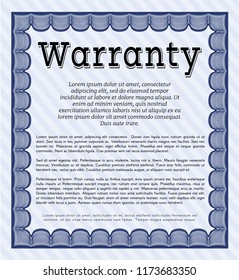 Blue Warranty Certificate template. With complex linear background. Superior design. Detailed. 