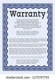 Blue Warranty Certificate template. Complex background. Good design. Vector illustration. 