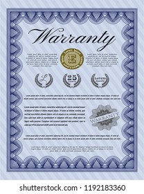 Blue Warranty Certificate template. With complex linear background. Elegant design. Vector illustration. 