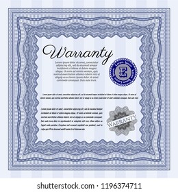 Blue Warranty Certificate template. With complex linear background. Customizable, Easy to edit and change colors. Money Pattern. 