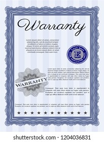 Blue Warranty Certificate template. With complex background. Vector illustration. Retro design. 