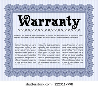 Blue Warranty Certificate template. With complex linear background. Vector illustration. Cordial design. 