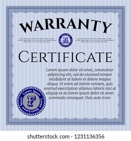 Blue Warranty Certificate template. With complex background. Perfect design. Detailed. 