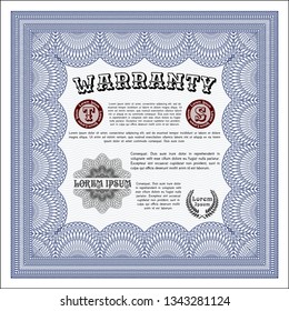 Blue Warranty Certificate template. With complex background. Customizable, Easy to edit and change colors. Superior design. 